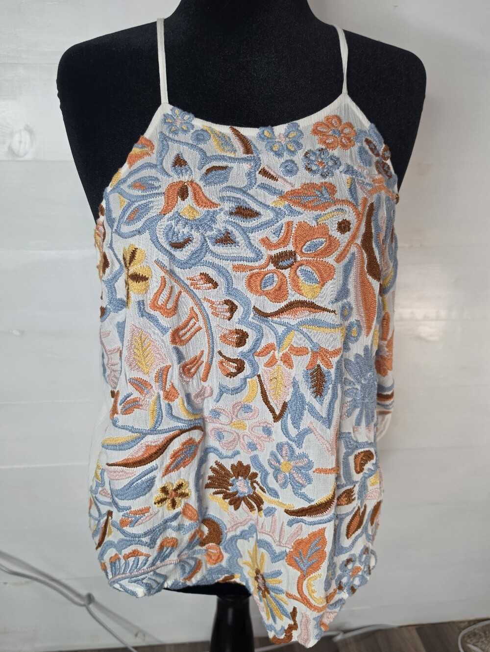 NWT Idyllwind Floral Haze Embroidered Crinkle Halter Cami Tank Top Whimsigoth.XL